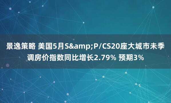 景逸策略 美国5月S&P/CS20座大城市未季调房价指数同比增长2.79% 预期3%